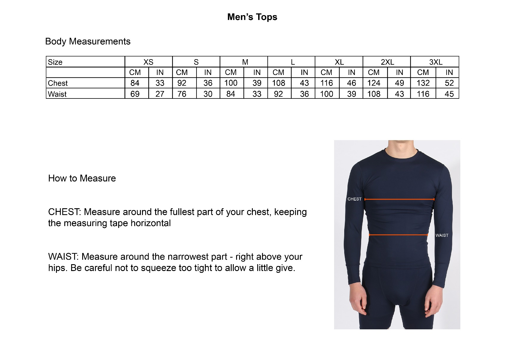 PlayerLayer - Men's Size Guide
