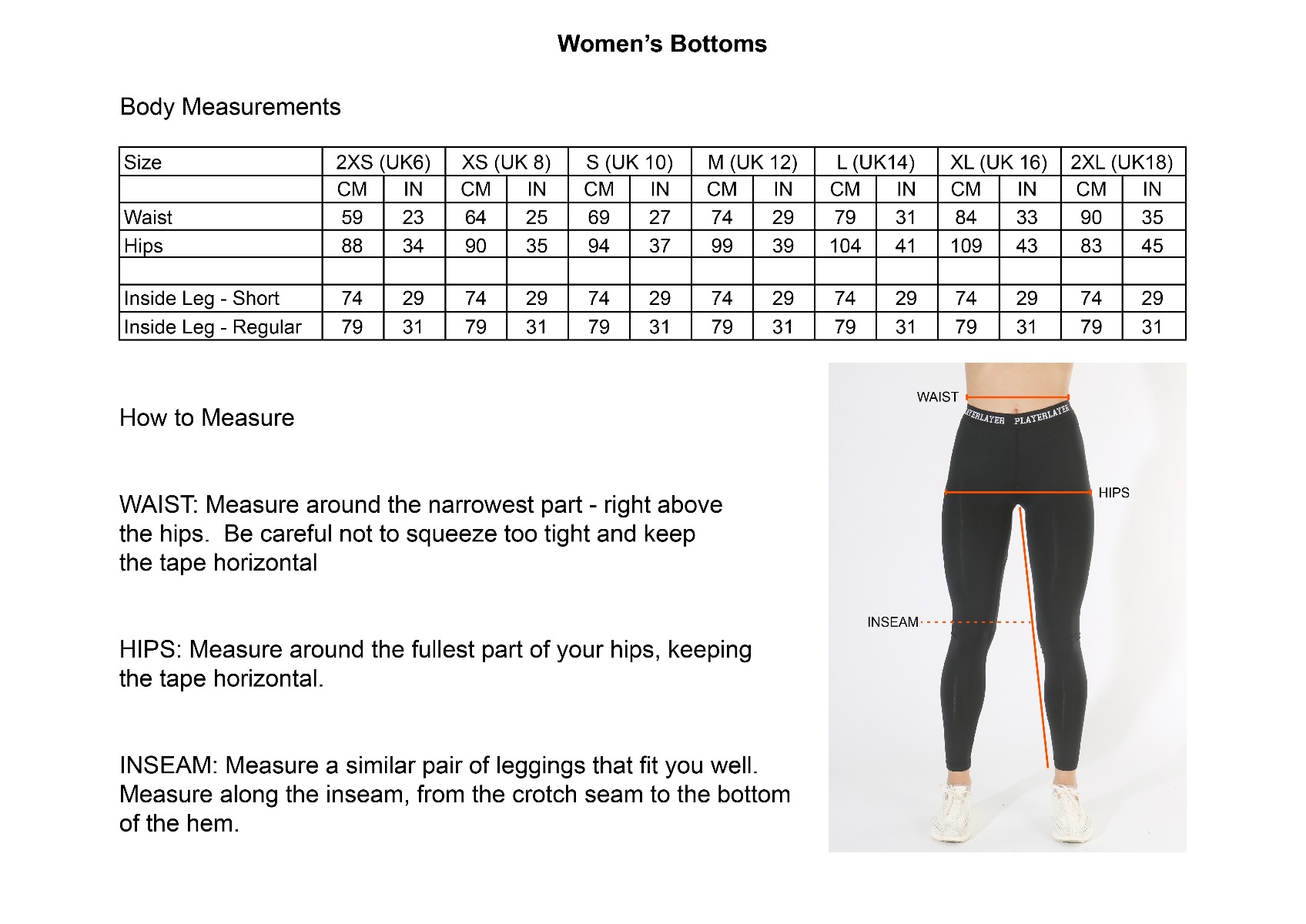 PlayerLayer - Women's Size Guide